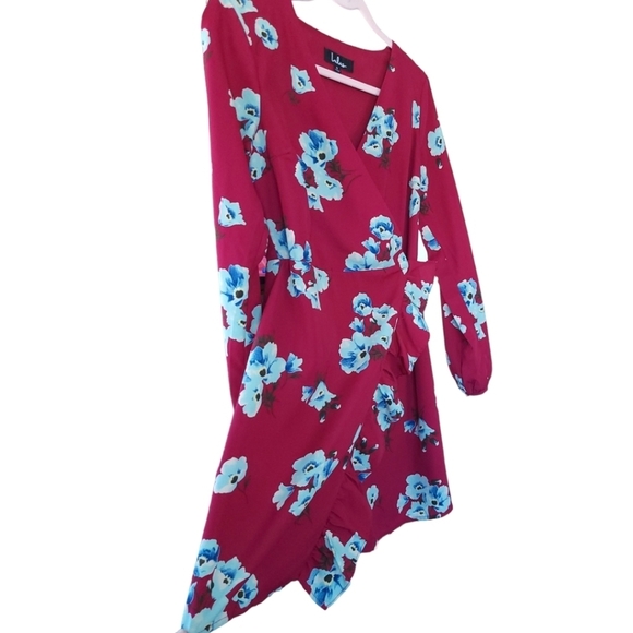LULU'S Fascinating Fun Burgundy Floral Print Long Sleeve Wrap Dress Sz S - Picture 6 of 10